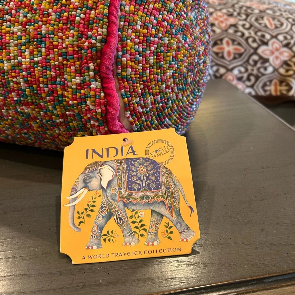 NWT India Colorful Beaded Pillow